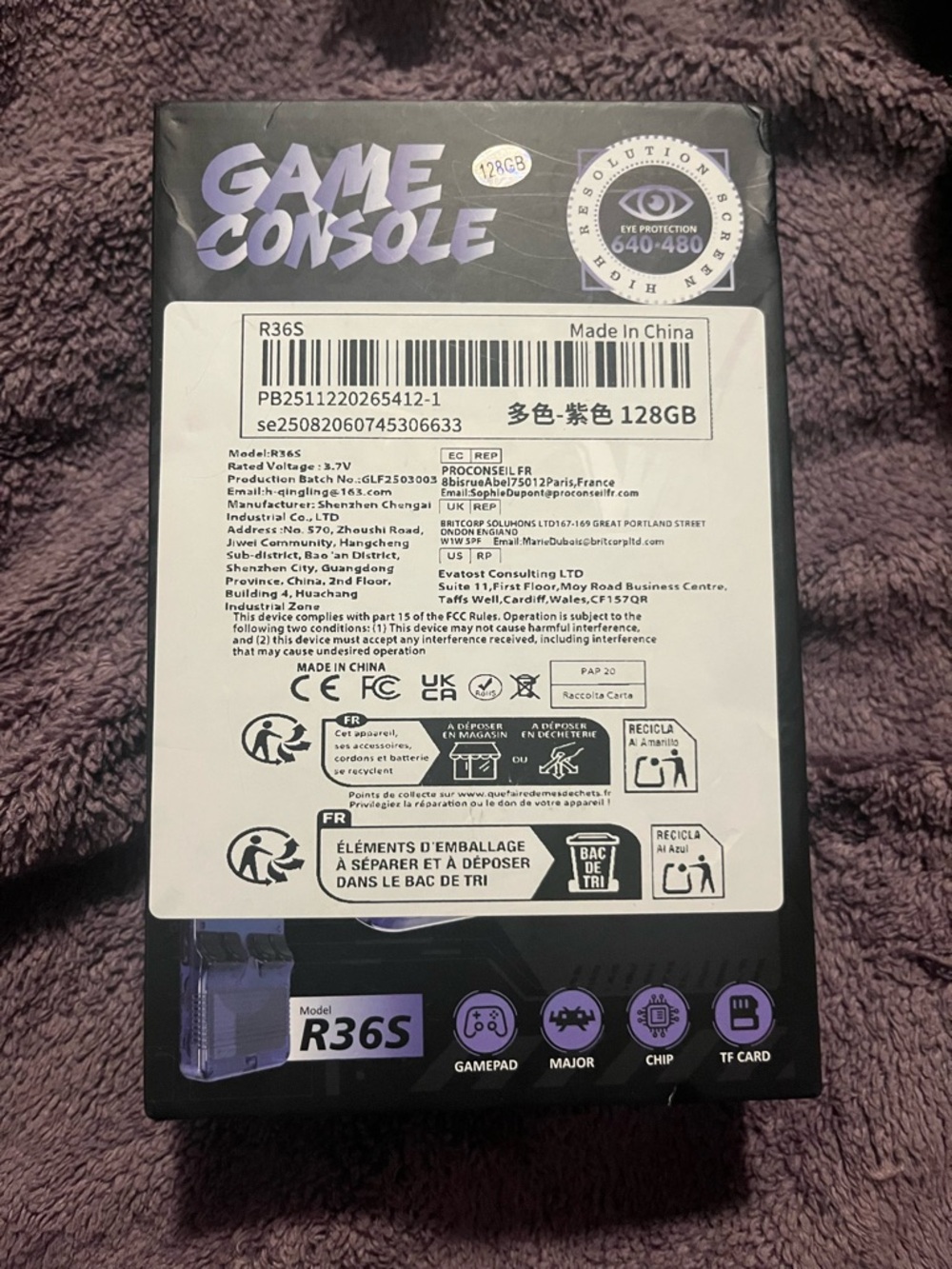 R36S Game Console Box - Purple & Black